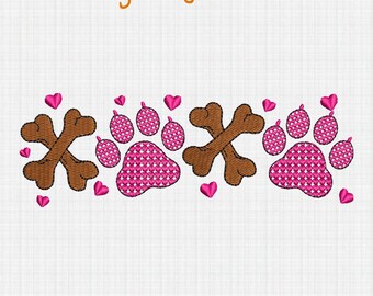 Dog Lover XOXO Embroidery Designs, XOXO Paw Embroidery Design, Xoxo Love, Valentines Day Machine Embroidery Files, Xoxo with Dog Paw Design