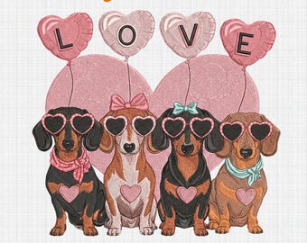 Dachshund Valentine Embroidery Design, Dog Lover Embroidery, Dachshund Love Heart Embroidery, Valentine's Day Dog Lover, Digital Download