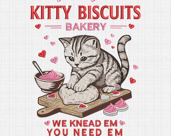 Valentines Cat Embroidery Design, Cat Kitten Baking Cookies Love Embroidered, Cat Lover (Digital Download)