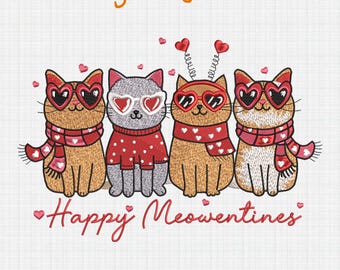 Valentine Cats Embroidery Design, Heart Love Cat Valentine Embroidery Design, Cat Lover Embroidery, Happy Meowentines File, Digital Download