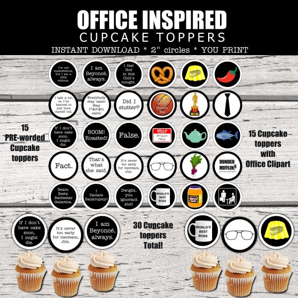 The Office Party Inspired Cupcake Toppers. Office Birthday Party Circles. Office Bridal Shower. The Office inspired party decorations.