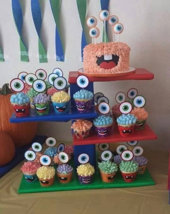 Custom Little Monster Birthday Party Cupcake toppers and cupcake