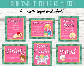 Golden Girls Party.  Golden Girls Party Signs. Golden Girls table sign. Booth Sign. Drinks Sign. Gifts sign. Food Sign. Birthday Party decor