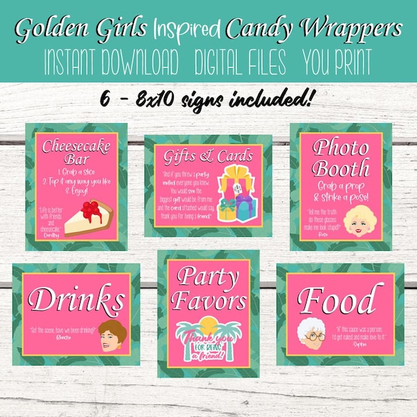 Golden Girls Party.  Golden Girls Party Signs. Golden Girls table sign. Booth Sign. Drinks Sign. Gifts sign. Food Sign. Birthday Party decor