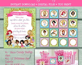 Princess Birthday Party Candy Buffet Sign, Candy Buffet Jar Labels, Little Princess, Princess Baby Shower, Treat Buffet, Party decorations