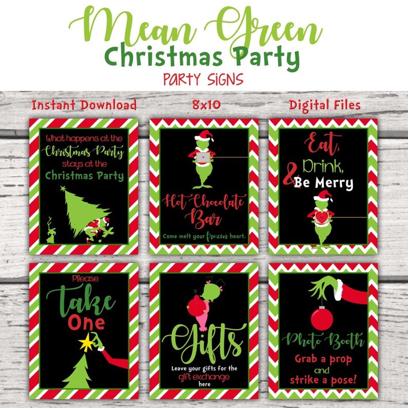 Mean Green Christmas Monster Party Signs. Birthday Party. Christmas Grouch. Table Signs. Christmas Party Signs. Holiday Party Signs. Naughty image 1