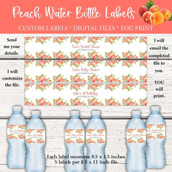 Peach Water Bottle Labels. Peach Birthday Party. Peach Bridal Shower. Peach Baby Shower. Peach Drink Labels. Peach Water Labels. Peach Party Il_570xn
