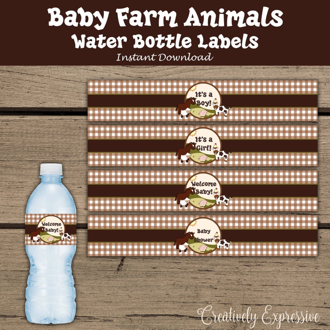 Farm Animals Water Bottle Labels. Farm Animals Baby Shower. Barnyard