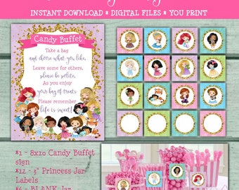 Princess Birthday Party Candy Buffet Sign, Candy Buffet Jar Labels, Little Princess, Princess Baby Shower, Treat Buffet, Party decorations