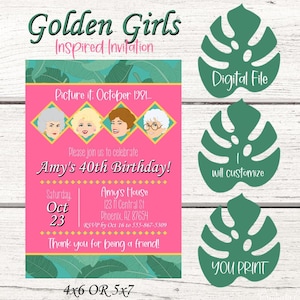 Golden Girls Invitation. Custom Golden Girls Inspired Birthday Invitation. Golden Girls Party Invite. Golden Girls Party. 80's tv show theme