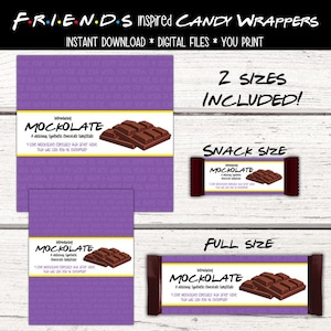 May include: Two printable designs for candy wrappers featuring a purple background with yellow text that reads "Introducing Mockolate, a delicious Synthetic Chocolate Substitute. I love Mockolate especially that after taste that will last you 'til Christmas."