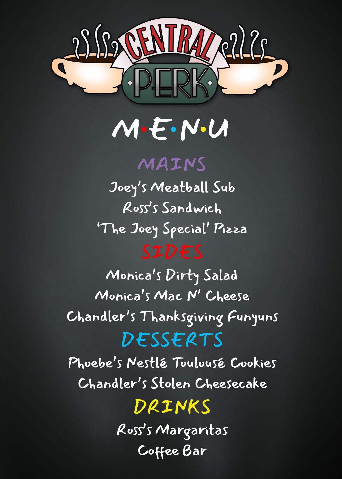 Custom Friends Inspired Party Menu. Birthday Party Menu. Friends Buffet ...