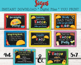 Taco Party table Signs, Fiesta Party Decorations, Cinco De Mayo, Taco 'bout a Party, Holy Guacamole, Taco Tuesday, YOU PRINT