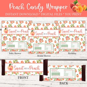 Pfirsich Party Candy Bar Wrapper. Pfirsich Gastgeschenk. Süß wie ein Pfirsich-Geburtstags-Party. Peaches n&#39; Cream Brautparty. Pfirsich Babyparty.