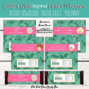 Golden Girls Party. Golden Girls inspired birthday Party. Golden Girls Candy Bar Wrappers. Golden Girls Party Favors. 80's Tv show Theme