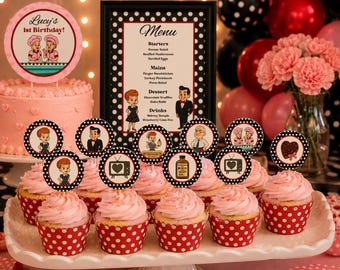 Círculos de fiesta inspirados en "Amo a Lucy". Adornos para cupcakes de Lucy. Etiquetas para bolsas de Lucy. Baby Shower. Despedida de soltera. Fiesta de cumpleaños. DESCARGA INSTANTÁNEA.