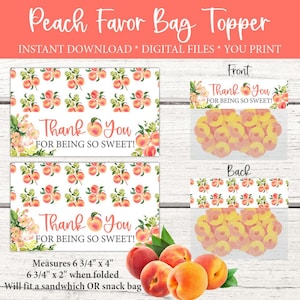Peach Bag Topper. Peach Treat Topper. Peach Party Favor. Sweet as a Peach. Peaches n&#39; Cream. Birthday Party. Baby Shower. Bridal Shower
