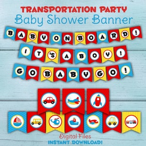 Transportation Baby Shower Banner, Transportation Baby Shower, Transportation Party Decorations, Planes, Trains, Automobiles, Car, Bus
