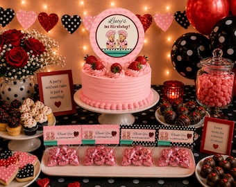 Adorno para tarta "I Love Lucy" para imprimir, círculos de fiesta personalizados, despedida de soltera, editable en CANVA