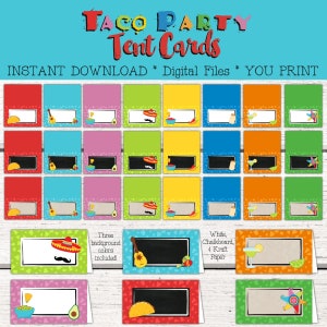 Cartes de table de fête d’anniversaire Taco Party. Cartes de tente. Cartes alimentaires. Placer des cartes. Taco 'bout a Party. Décorations de fête Cinco De Mayo. Fiesta