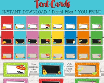 Taco Party Birthday Party Table Cards. Tent cards. Food Cards. Place Cards. Taco 'bout a Party. Cinco De Mayo party decorations. Fiesta