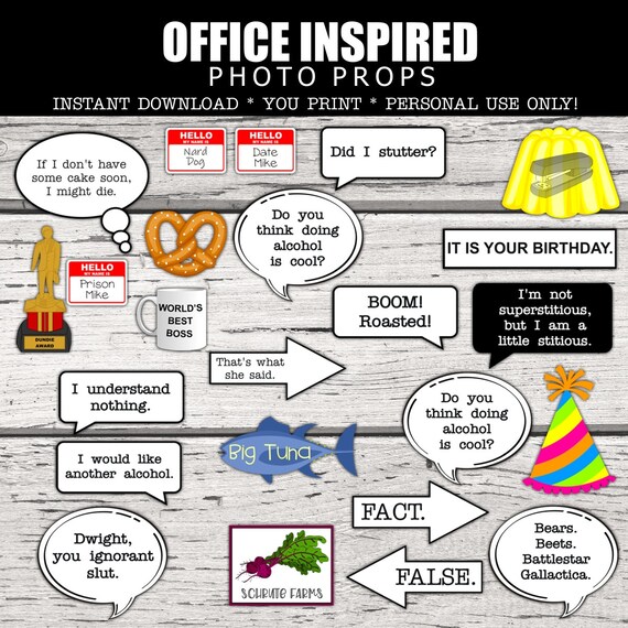 The Office TV show Inspired Photo Booth Props. Tv Series Inspired Props, The Office Tv Series Props, The Office TV Show, Instant Download Il_570xn