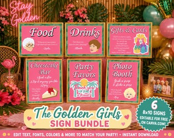 Golden Girls Party.  Golden Girls Party Signs. Golden Girls table sign. Booth Sign. Drinks Sign. Gifts sign. Food Sign. Birthday Party decor