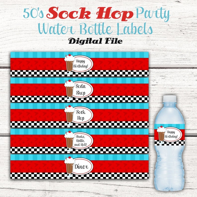 1950 S Water Bottle Labels Fifties Birthday Party Etsy