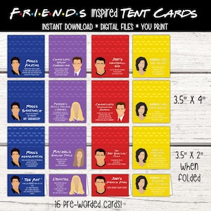 Friends Inspired Party Food Cards. Friends Birthday Tent Cards. Friends Buffet Table Cards. Friends Baby Shower. Friends Bridal Shower.