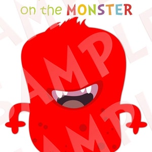 Little Monster Birthday Party Game Pin the Eye on the Monster Instant Download zdjęcie 1