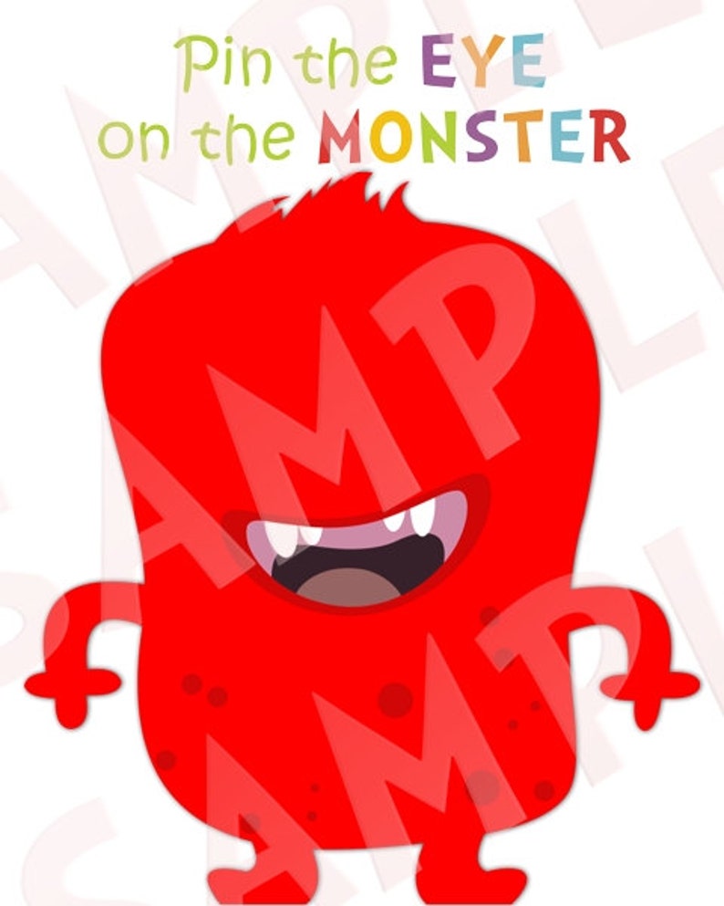 Little Monster Birthday Party Game Pin the Eye on the Monster Instant Download image 1