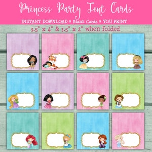 Carte da tavolo per la festa di compleanno della principessa. Carte tenda. Carte alimentari. Segnaposto. Festa della principessa. Decorazioni per la principessa Baby Shower. Download istantaneo