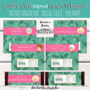 Golden Girls Party. Golden Girls inspired birthday Party. Golden Girls Candy Bar Wrappers. Golden Girls Party Favors. 80's Tv show Theme