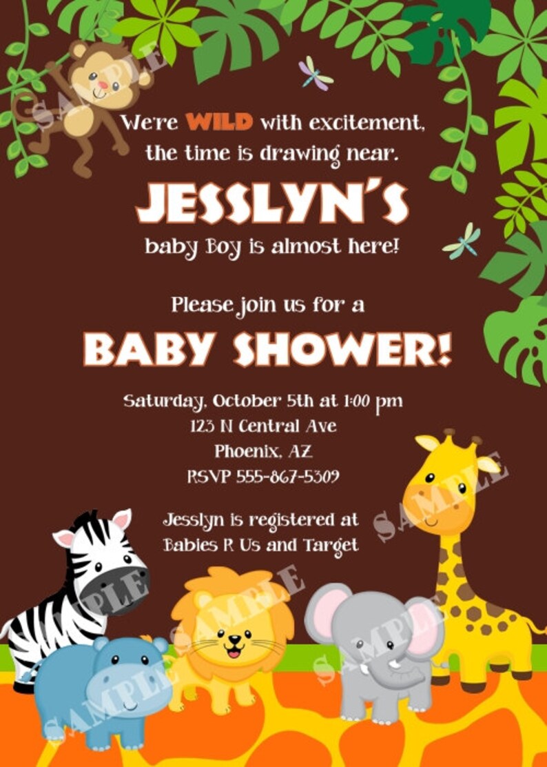 Custom Jungle Safari Baby Shower Invitation You Print Etsy