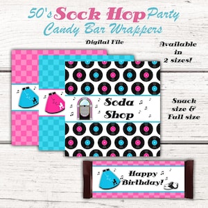 1950&#39;s Birthday Party Candy Bar Wrappers, 50&#39;s, Fifties, Sock hop, diner, Party Favors, Party Decorations, PINK, Instant Download