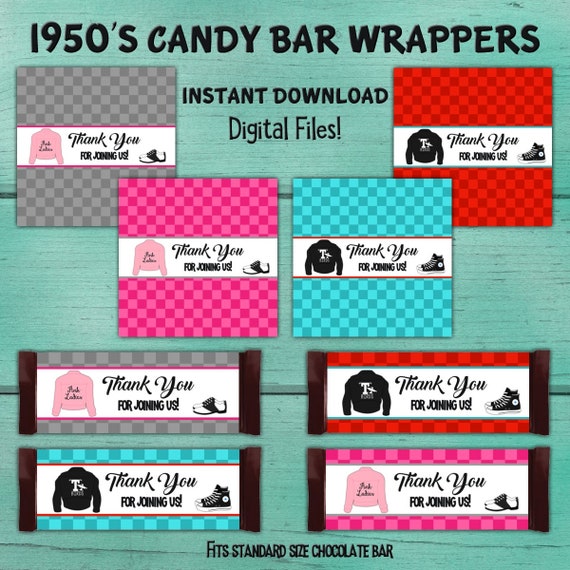 1950's Birthday Candy Bar Wrappers, Fifties Birthday Party, 50's Birthday Party Decor, Grease Inspired Party, 1950's birthday party favors Il_570xn