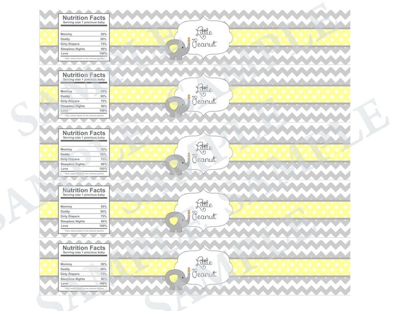 Grey and Yellow Chevron Baby Shower Water Bottle Labels. Little Peanut Baby Shower Water Bottle Labels. Elephant Baby Shower. Little Peanut image 4