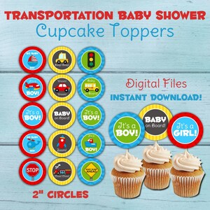 Transportation Party Cupcake Toppers, Transportation Baby Shower, Cupcake Toppers, Transportation Party Tags, Planes, Trains, Automobiles