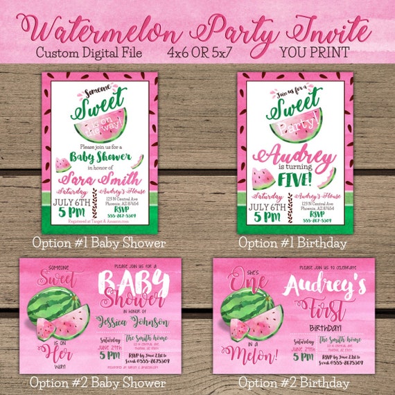 Watermelon Invitation One In A Melon Invitation Birthday Invite Watermelon Invitation One In A Melon Invitation Birthday Invite