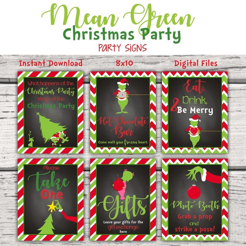 Mean Green Christmas Monster Party Signs. Birthday Party. Christmas Grouch. Table Signs. Christmas Party Signs. Holiday Party Signs. Naughty image 1