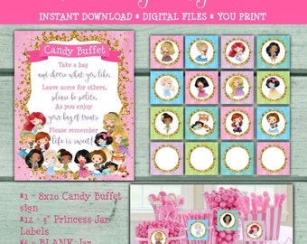 Princess Birthday Party Candy Buffet Sign, Candy Buffet Jar Labels, Little Princess, Princess Baby Shower, Treat Buffet, Party decorations