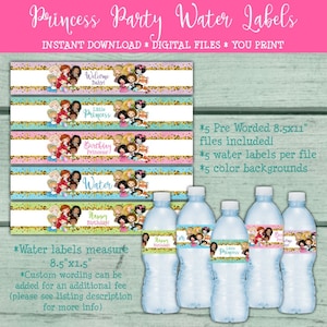Princess Birthday Party Water Bottle Labels, Princess Baby Shower water labels, Drink labels, Princess Party, Little Princess, decorations