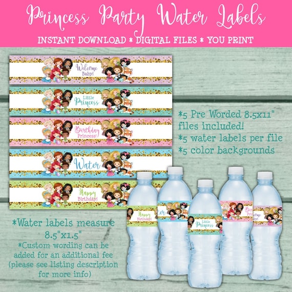 Princess Birthday Party Water Bottle Labels, Princess Baby Shower water labels, Drink labels ...