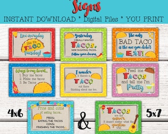 Taco Party table Signs, Fiesta Party Decorations, Cinco De Mayo, Taco 'bout a Party, Holy Guacamole, Taco Tuesday, YOU PRINT