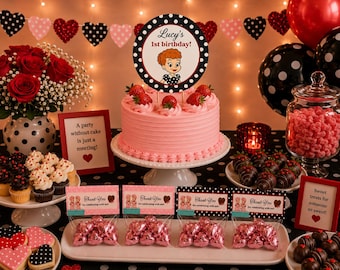 Adorno para tarta "I Love Lucy" para imprimir, círculos de fiesta personalizados, despedida de soltera, editable en CANVA