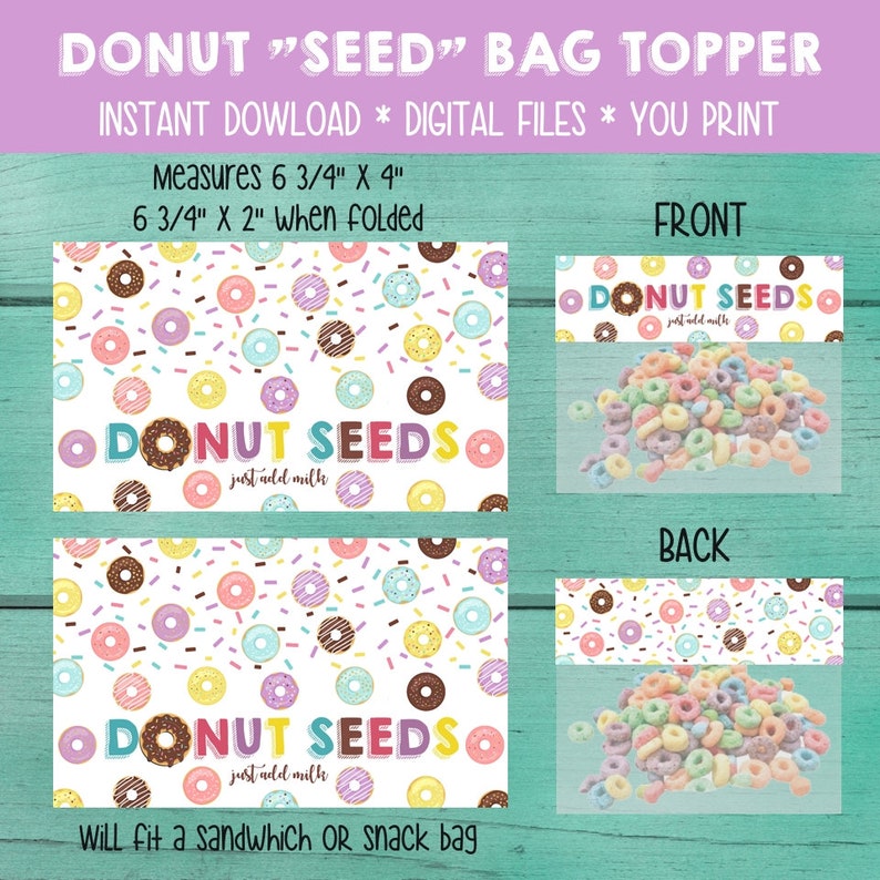 Donut Seed Bag Topper. Donut Seeds. Donut Seed Treat Topper. Donut Party Favor. Donut Grow Up. Donut Birthday favor. Baby Shower Favor. DIY image 1