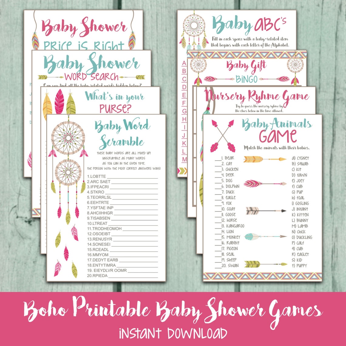 Boho Baby Shower Games Package. 8 Printable Baby Shower Games. - Etsy