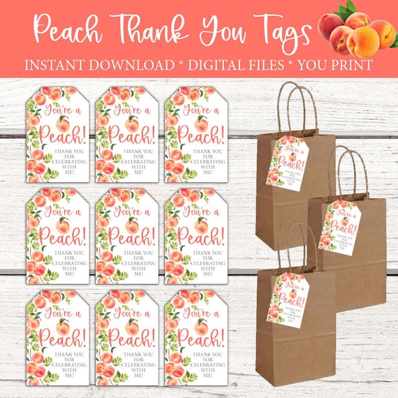Peach Party, Peach Baby Shower, Peach Bridal Shower, Peach Favor tags, Peach Favor Bag Labels, Peach Thank You Tags, Peach Party Favors Il_570xn
