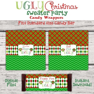 Ugly Sweater Christmas Party Candy Bar Wrappers, Holiday Party Candy Bar Wrappers, Christmas Party Favors, Holiday Party favors, FULL SIZE
