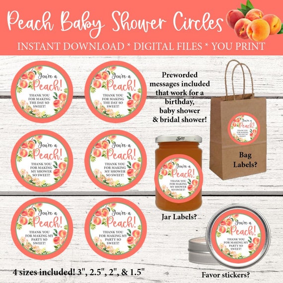 Peach Party, Peach Baby Shower, Peach Bridal Shower, Peach Favor stickers, Peach Favor Bag Labels, Peach Thank You Tags, Peach Party Favors Il_570xn